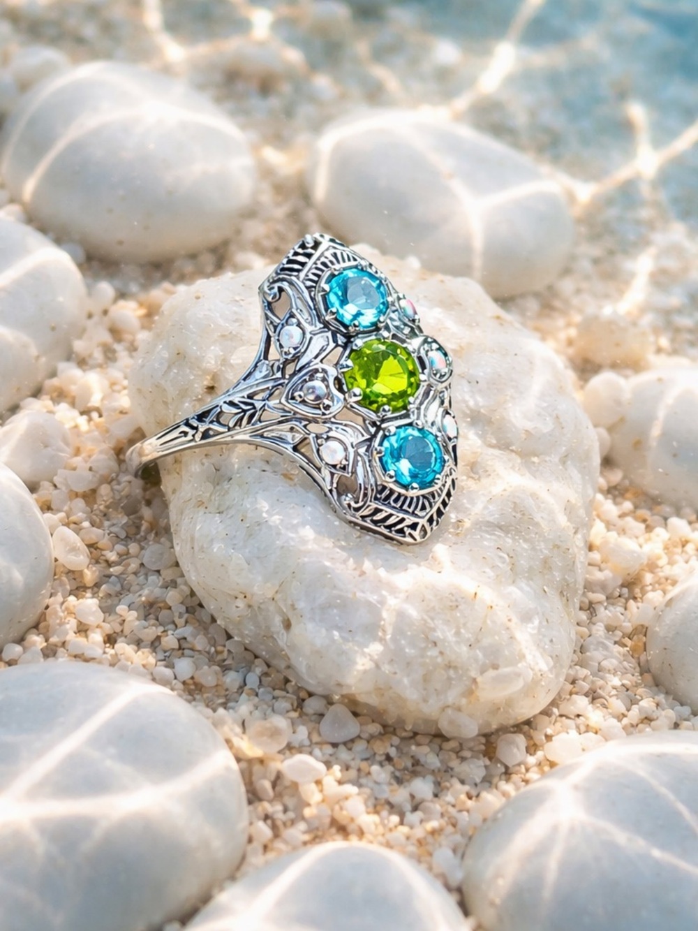 NEW! Peridot, Topaz & Opal Ring - Picture 5 of 12
